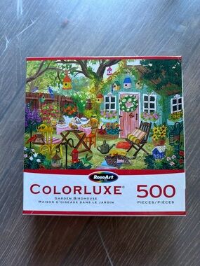 RoseArt ColorLuxe 500-Piece Puzzle - Garden Birdhouse - Bright Multicolor